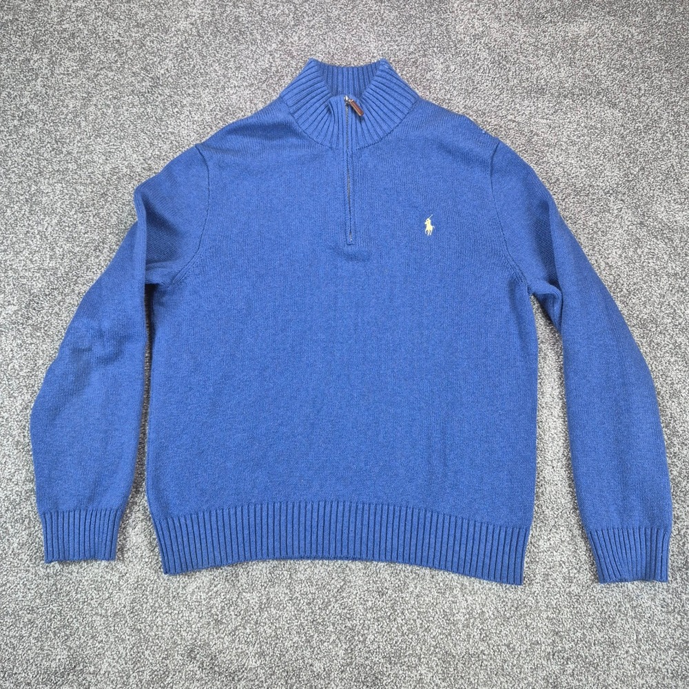 Polo Ralph Lauren 1/4 Zip Sweater Mens Large Blue Cotton Pullover